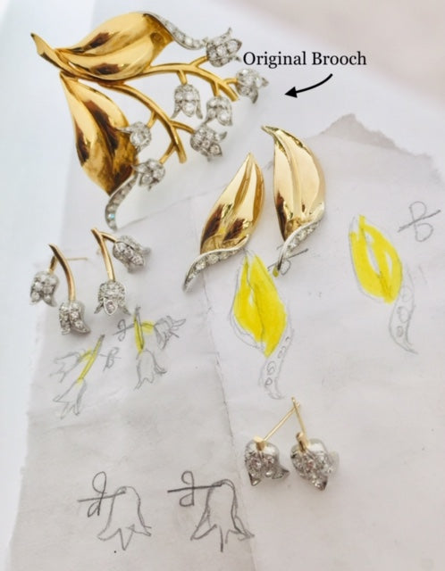 Antique Gold Diamond Brooch Transformed into Earrings by Rubini Jewelers