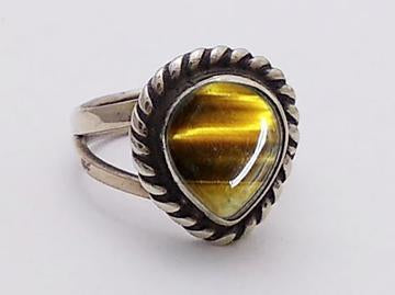 Sterling Silver Tiger Eye in Twist Frame Bezel Ring at Rubini Jewelers