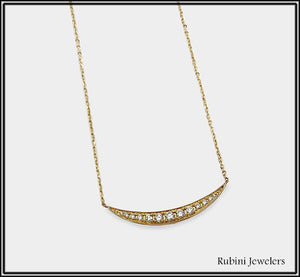 18Kt Yellow Gold Crescent Shape Necklace with Diamonds at Rubini Jewelers