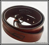 Grooved Warm Brown Full Grain Leather Belt with Oars and Snap On Buckle