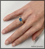 14Kt Yellow Gold Modern Blue Topaz Ring with Diamonds