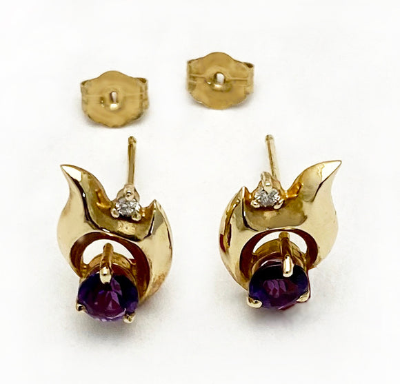 14Kt Gold Amethyst and Diamond Abstract Earrings at Rubini Jewelers