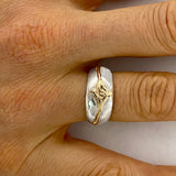 14Kt Gold Single Sculler on Domed Silver Ring by Rubini Jewelers