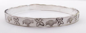 Silver Plated Flower & Bird Design Bangle Bracelet at Rubini Jewelers