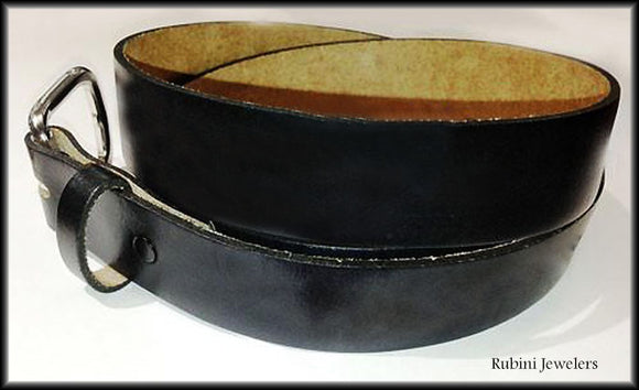 Black Top Grain Leather Belt with Snap On Buckle from Rubini Jewelers