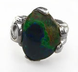 Blue & Green Azurite Cabochon in Sterling Silver Ring by Rubini Jewelers