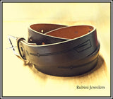 Brown Top Grain Leather Belt Engraved with Oars by Rubini Jewelers