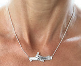 Rowing Machine, Ergometer, Crossfit on Bar Silver Necklace, by Rubini Jewelers, shown on neck