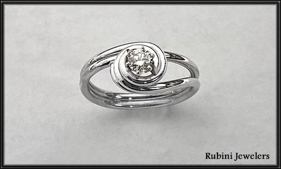 Handmade Sterling Silver Swirl Design Diamond Ring by Rubini Jewelers