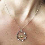 14k Gold Single Sculler in a Sterling Silver Rough Water Circle Pendant, by Rubini Jewelers