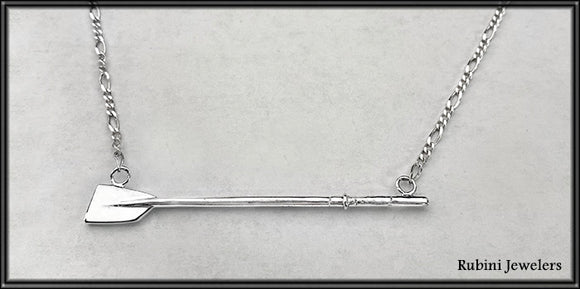 Large Horizontal Hatchet Oar with Figaro Chain Rowing Necklace by Rubini Jewelers