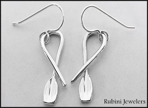 Sterling Silver Looped Over Tulip Blade Oar on Wire Dangle Earrings, by Rubini Jewelers