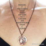 Copper Unicorn Disc with Stone on Long Chain Necklace at Rubini Jewelers, magic