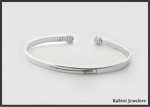 Sterling Silver Oar Engraved Cuff Bracelet with Wire Wrapped Ends by Rubini Jewelers