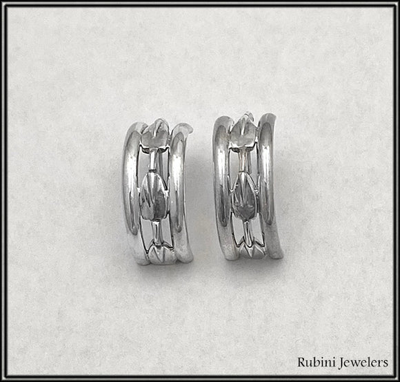 Petite Rowing Blades with Rims Half Hoops Earrings by Rubini Jewelers