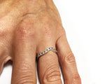 14Kt White Gold Diamond and Sapphire Thin Curved Band