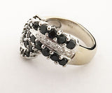 18Kt Gold Black and White Diamonds Wave Design Ring, at Rubini Jewelers