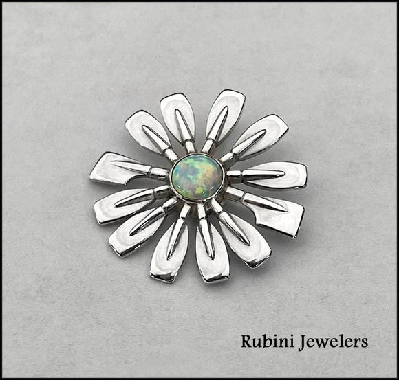 Rowing Blades Flower with Created Opal Pendant by Rubini Jewelers