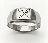 Hand Engraved Crossed Oars Rowing Signet Ring by Rubini Jewelers