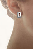 Silver Small Open Rectangle Frame Stud Earrings by Rubini Jewelers