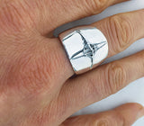 Sterling Silver Barrel Ring with Rowing Single Scull by Rubini Jewelers, Shown on Rower's Hand