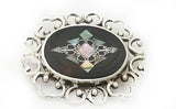 Vintage Mexican Sterling Silver Abalone Filigree Brooch