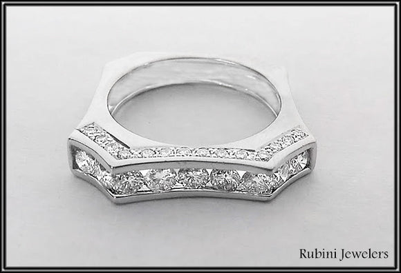 White Gold Square Shaped Diamond Band, at Rubini Jewelers