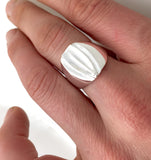 Rowing Tulip Blade Signet Style Ring Sterling Silver, by Rubini Jewelers