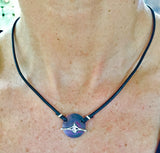 Silver Sculler on Copper Disc with Leather Rowing Necklace by Rubini Jewelers