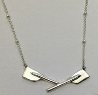 Two Small Rowing Hatchets and Buoy Line Chain Necklace Sterling Silver, by Rubini Jewelers