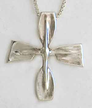 Rowing Cross of 2 Hatchet and 2 Tulip Blades Pendant Sterling Silver