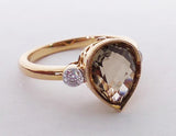Pear Shaped Smokey Quartz & Diamond Gold Ring, by Rubini Jewelers