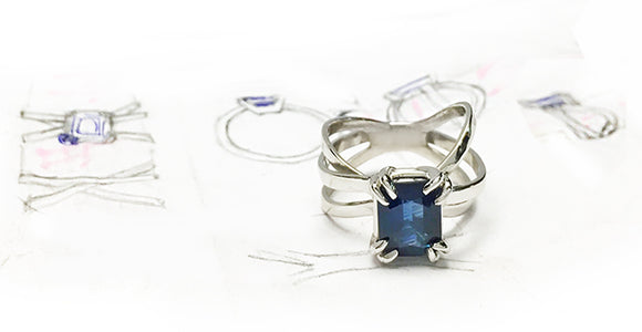 Layered Bands Platinum Sapphire Ring Handmade by Rubini Jewelers