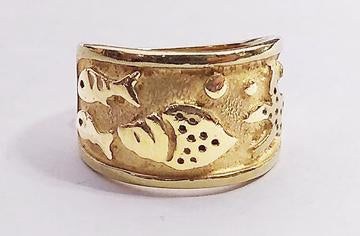 14kt Yellow Gold Wide Ring with Fish at Rubini Jewelers