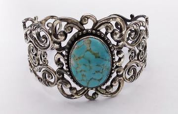 Silver filigree turquoise cuff bracelet at Rubini Jewelers