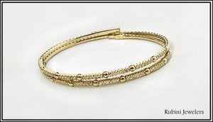 14Kt Yellow Gold Double Flexible Bangle Bracelet with Diamonds at Rubini Jewelers