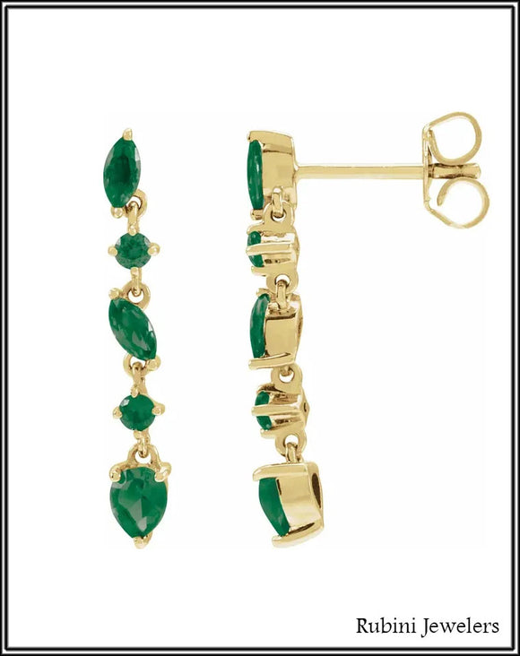 14Kt Emerald Dangle Post Earrings at Rubini Jewelers