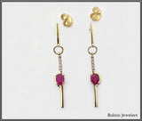 14Kt Gold Delicate Dangle Ruby and Diamond Earrings at Rubini Jewelers