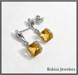 14Kt Gold Citrine Post Dangle Earrings with Diamonds at Rubini Jewelers