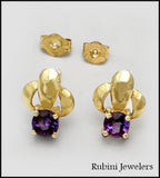 14Kt Gold and Amethyst Triad Design Post Earrings at Rubini Jewelers