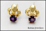 14Kt Gold and Amethyst Triad Design Post Earrings at Rubini Jewelers