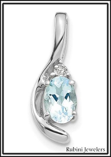 14Kt White Gold Aquamarine with Diamond Pendant at Rubini Jewelers
