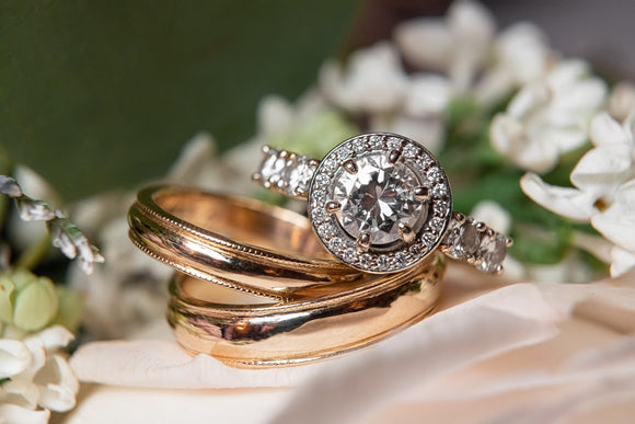 Custom Family Diamonds Engagement Ring and wedding bands by Rubini Jewelers