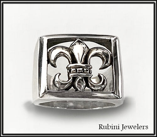 Fleur de Lis Signet Ring- Sterling Silver at Rubini Jewelers