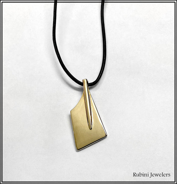 Large Polished Brass Hatchet Rowing Blade Necklace by Rubini Jewelers