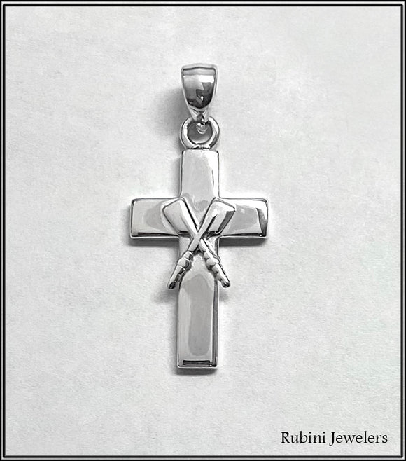 Petite Crossed Oars on Flat Cross Rowing Pendant by Rubini Jewelers