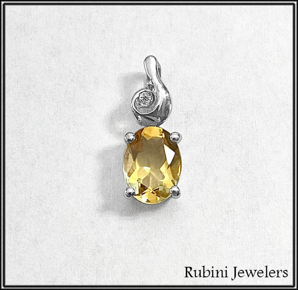 Silver Citrine Pendant with CZ at Rubini Jewelers