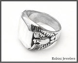 Silver Cushion Shape Signet Ring with Eagles by Rubini Jewelers