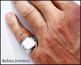 Silver Cushion Shape Signet Ring with Eagles by Rubini Jewelers