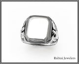 Silver Cushion Shape Signet Ring with Eagles by Rubini Jewelers